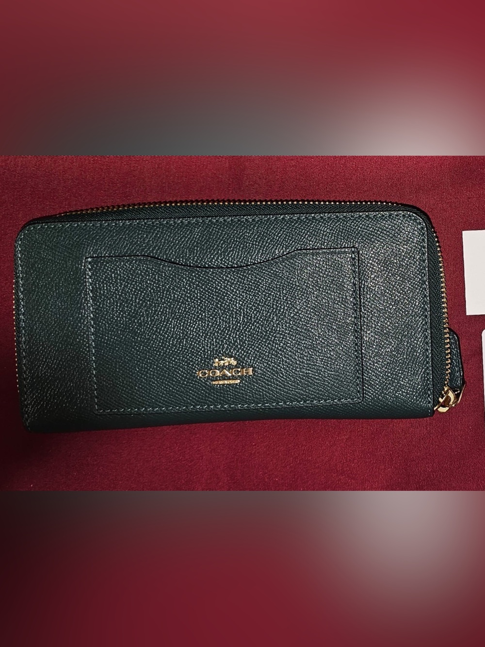 Coach Green Pebbled Leather Zip Wallet with Gold Hardware